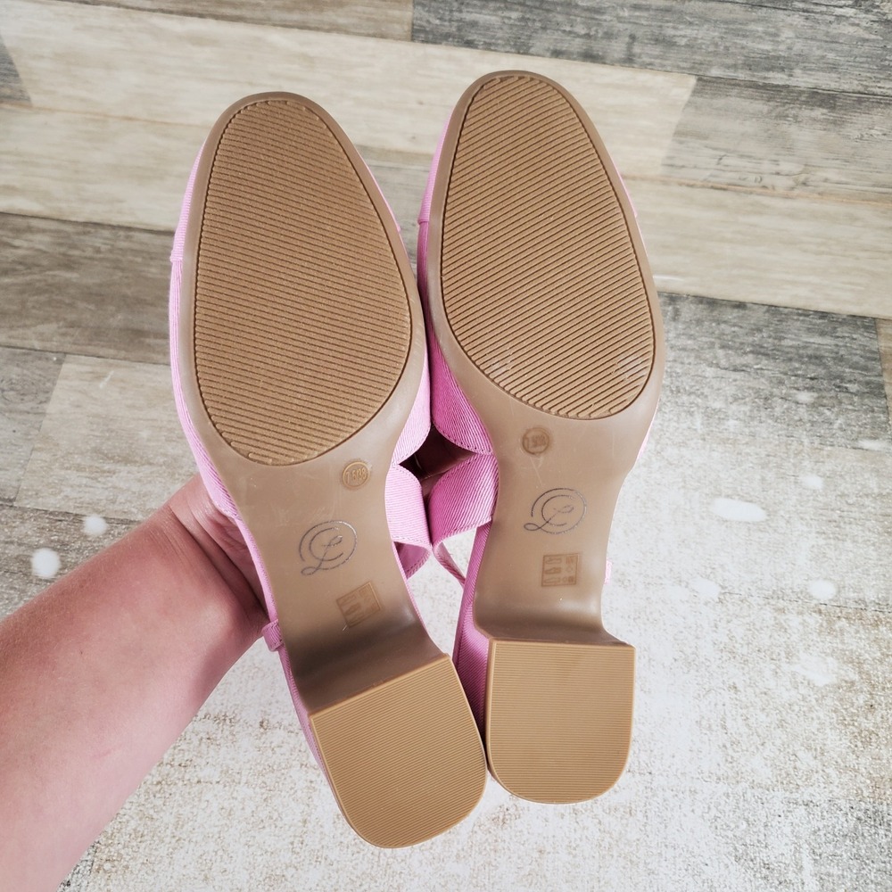Chinese Laundry Rozie Womens Heel Pumps Sz 7.5 M Pink Denim Slingback Block Heel - Picture 8 of 10